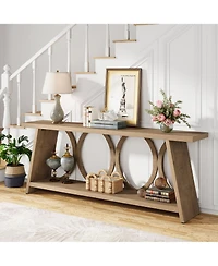 Slickblue Farmhouse Hallway Accent Console Table with 2-Tier Storage Shelf