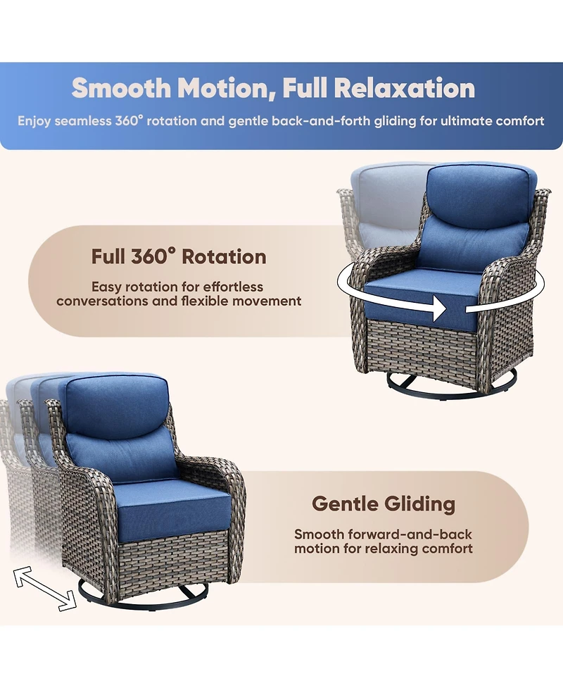 Pocassy 6 Pieces Outdoor Furniture Set Wicker Outdoor Sofa with Swivel Rocking Chairs Patio Ottomans Outdoor Coffee Table