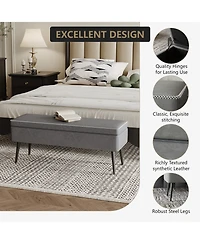 homfan Storage Ottoman Bench, Faux Leather Upholstered Shoe Bench with Dual Safety Hinges for Entryway or End of Bed