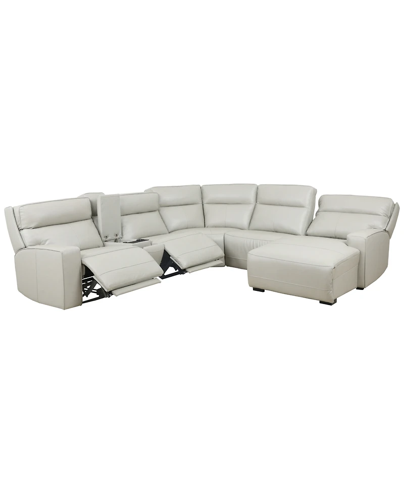 Zackary 6-Piece Leather Chaise Sectional with 3 Power Motion & Console, Macy's Exclusive