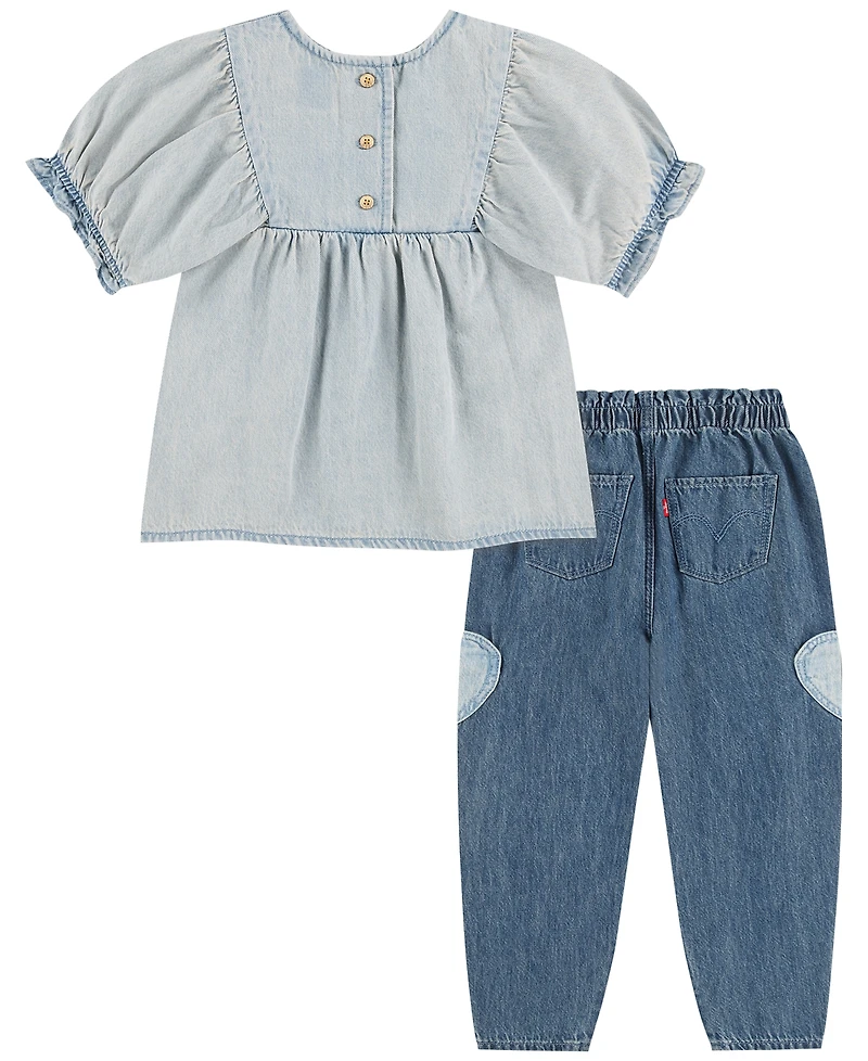 Levi's Baby Girls' Yoke Top and Balloon Pants, 2-Piece Set