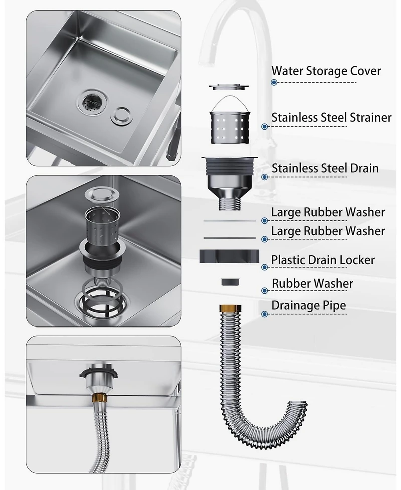 Aecojoy Stainless Steel Utility Sink with Shelves, Free Standing Single Bowl Commercial Kitchen Sinks