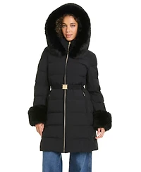 Kate Spade New York Women's Faux-Fur Arm Cuff Hooded Puffer Coat