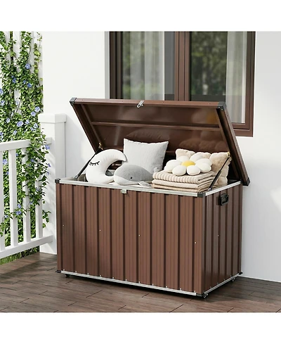 gaomon Deck Box 160 Gallon Waterproof Patio Storage Container, Metal Outdoor Storage Box with 0.6 mm Galvanized Steel and 0.3 mm Coated Steel Panels