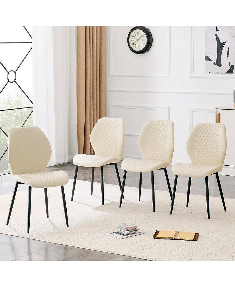Streamdale Furniture Set of 4 Modern Diamond-Quilted Pu Dining Chairs with Metal Legs