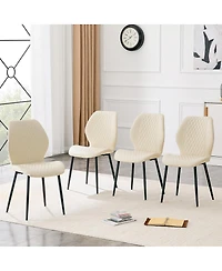 Streamdale Furniture Set of 4 Modern Diamond-Quilted Pu Dining Chairs with Metal Legs