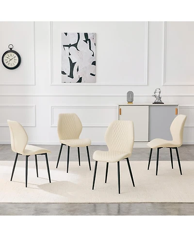 Streamdale Furniture Set of 4 Modern Diamond-Quilted Pu Dining Chairs with Metal Legs