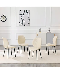 Streamdale Furniture Set of 4 Modern Diamond-Quilted Pu Dining Chairs with Metal Legs