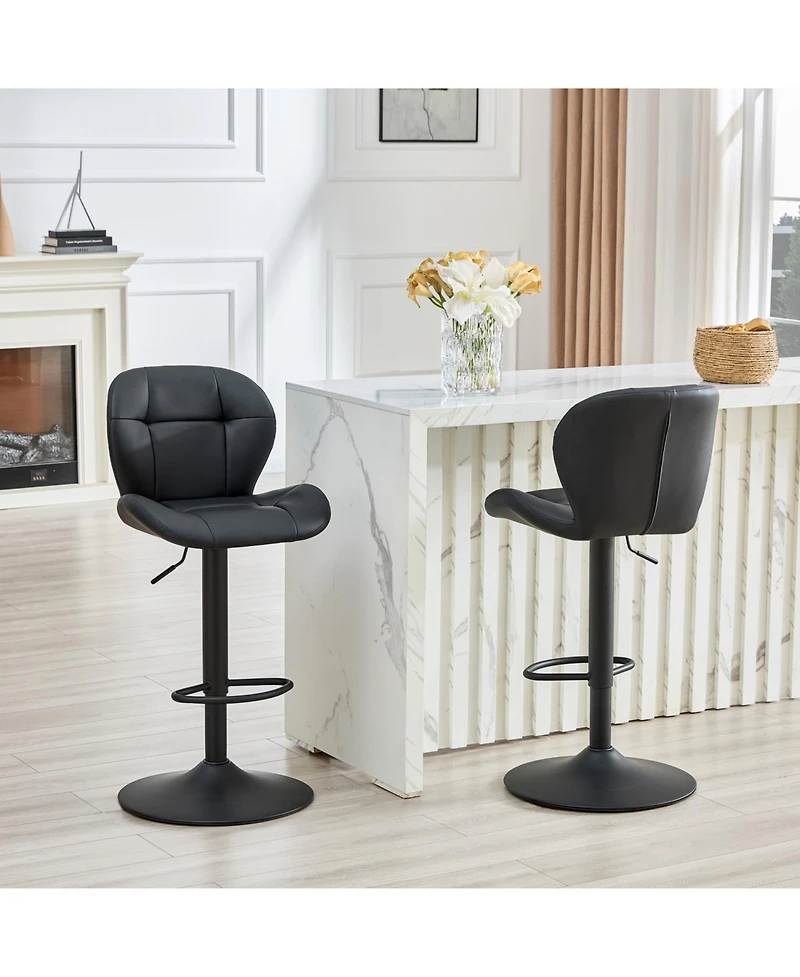 Rainsken Modern Bar Stools Set of 2, Faux Pu Leather Upholstered, Adjustable Swivel Barstools, for Kitchen Island,