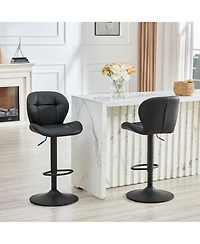 Rainsken Modern Bar Stools Set of 2, Faux Pu Leather Upholstered, Adjustable Swivel Barstools, for Kitchen Island,