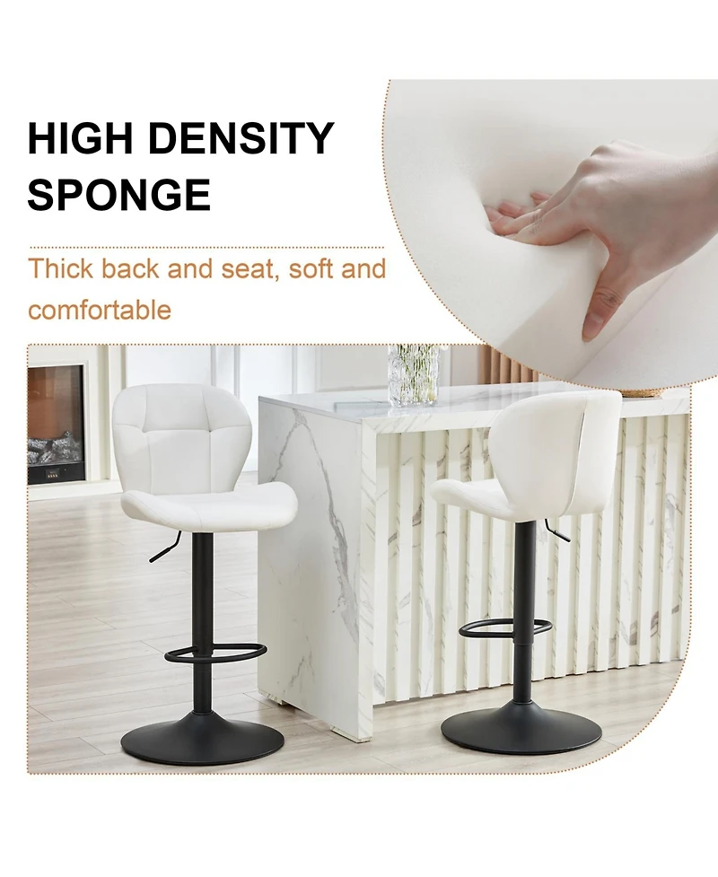Rainsken Modern Bar Stools Set of 2, Faux Pu Leather Upholstered, Adjustable Swivel Barstools, for Kitchen Island, Bar