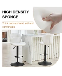 Rainsken Modern Bar Stools Set of 2, Faux Pu Leather Upholstered, Adjustable Swivel Barstools, for Kitchen Island, Bar