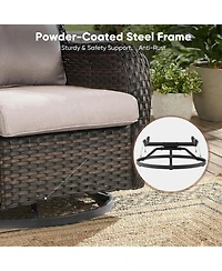 Pocassy Patio Chairs Outdoor Swivel Glider Set of 4 High Back Outside Brown Wicker Rattan Rocking Chair with Thick Cushion