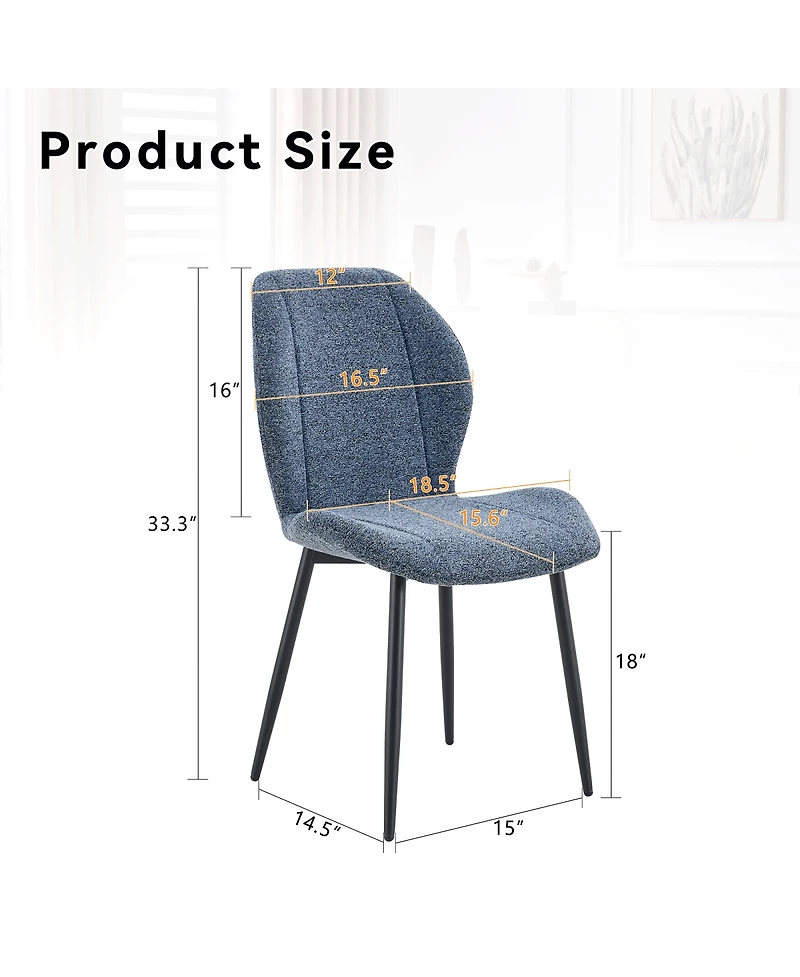 Streamdale 4 Pack Modern Minimalist Smog Fabric Dining Chairs with Metal Legs