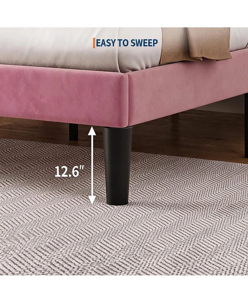 homfan Modern soft Upholstered Queen Platform Bed Frame, Tufted Headboard, Sturdy Wood Slats, No Box Spring Needed, Easy Assembly