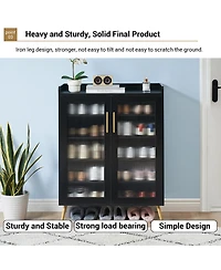 homfan Modern 5-Tier Shoe Cabinet with Glass Double Doors Adjustable Shelves, Sturdy Support Legs, Entryway Storage Organizer for Hallway, Living Room