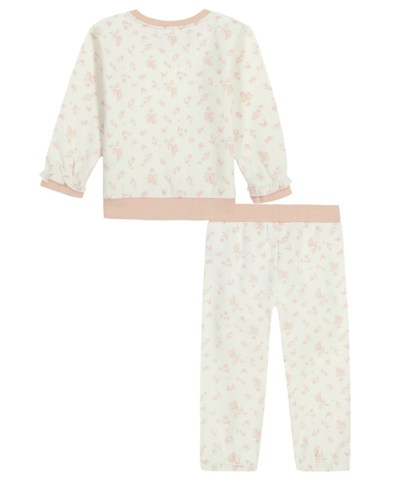 Calvin Klein Baby Girls' Printed Sweatshirt and Jogger Pants, 2-Piece Set