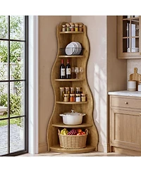 Tribesigns 6-Tier Modern Wavy Corner Shelf, 68.9-Inch Wall Corner Display Bookshelf, Unique Tall Bookcase Storage Rack Plant Stand