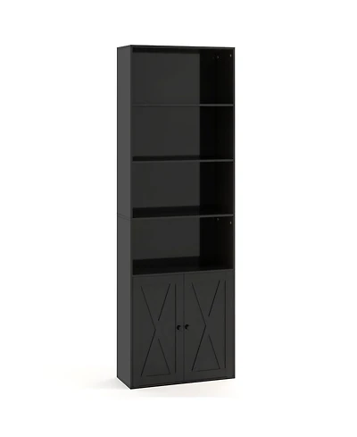 Slickblue 71 Inch Freestanding Bookshelf with 6 Shelves and 2 Door Cabinet