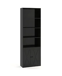Slickblue 71 Inch Freestanding Bookshelf with 6 Shelves and 2 Door Cabinet