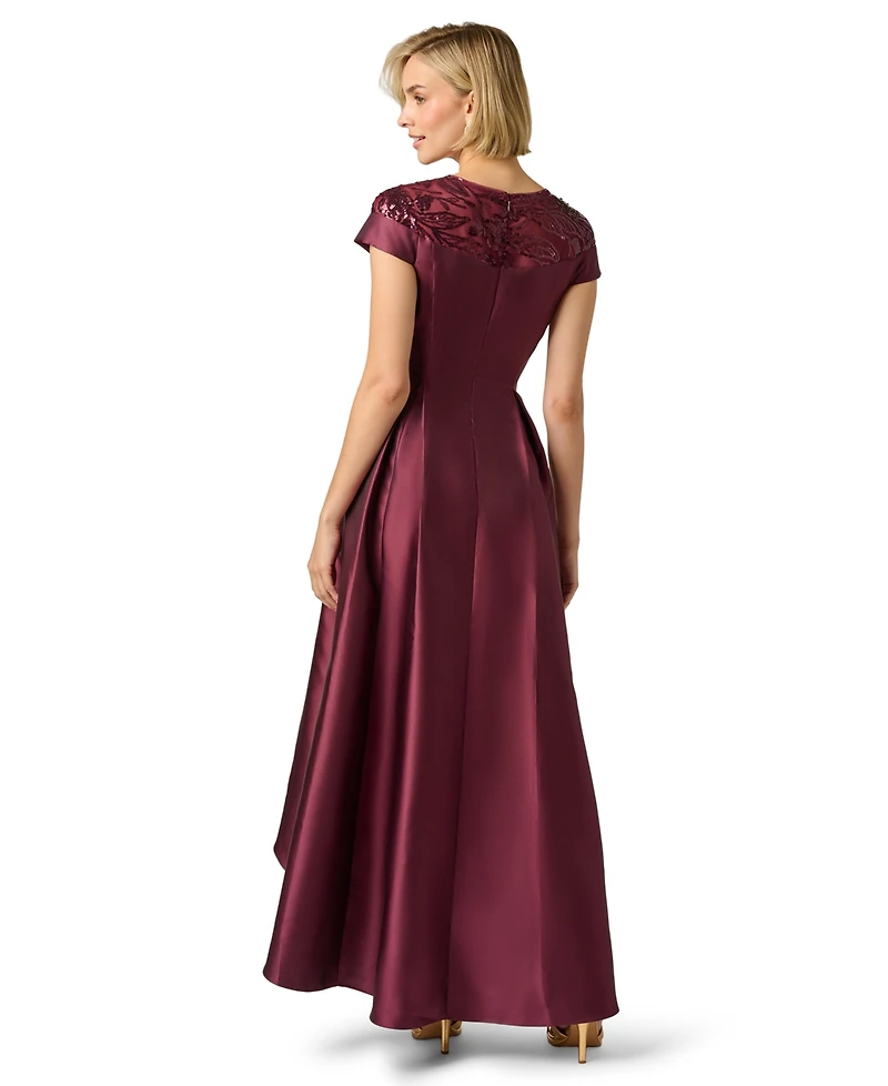 Adrianna Papell Women's Sequin Combo Mikado High-Low Ball Gown