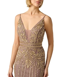 Adrianna Papell Women's Sleeveless V-Neck Beaded Ball Gown