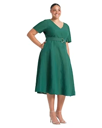 Estelle Women's Aelin Linen Belted Fit Flare Maxi Dress