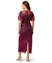 Adrianna Papell Women's Beaded Mesh Flutter-Sleeve Midi Dress
