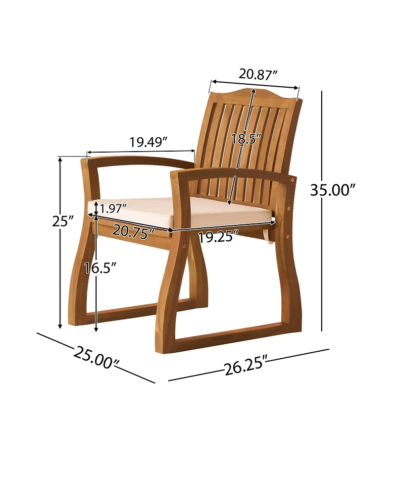 Clihome 2-Pack Acacia Wood Outdoor Dining Chairs Patio Armchairs