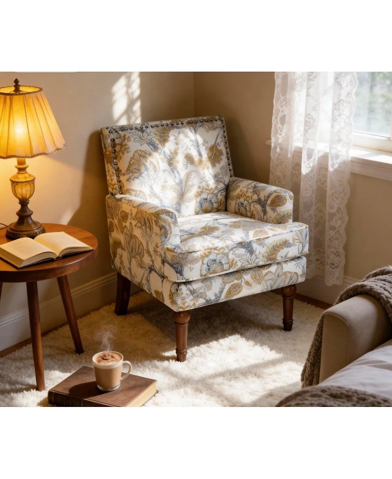 Streamdale Furniture Floral Upholstered Armchair with Nailhead Trim and Legs