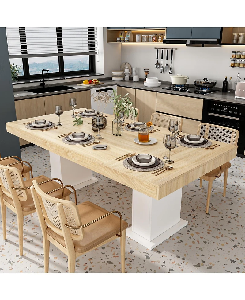 Homsee Wooden Top and White Base Table - 78.7x39.4 Inch Large Dining Table | Modern Extendable Table | Living Room Furniture