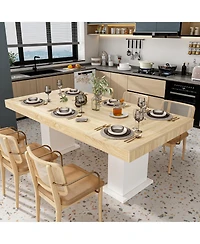 Homsee Wooden Top and White Base Table - 78.7x39.4 Inch Large Dining Table | Modern Extendable Table | Living Room Furniture