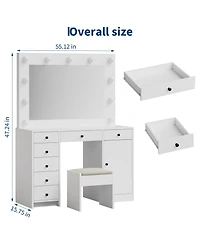 gaomon Vanity Desk With Mirror and Lights, 3-Color Lights Adjustable Brightness Make Up Dressing Table With 2 Drawers,Makeup Desk
