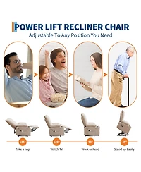 homfan Padded Power Lift Swivel Rocker for Elderly, Electric Stand-Assist Chair with Massage and Heat, Cup Holders Side Pocket Lounge Use