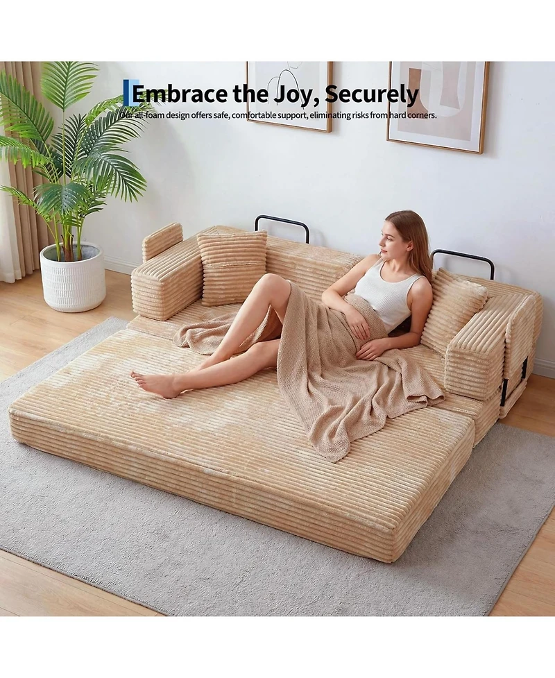 homfan 5-in-1 Convertible Sofa Bed, 80.7" Corduroy Sleeper Sofa with Storage Pocket, Bedroom and Small Spaces