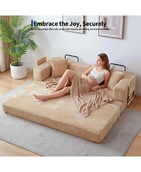 homfan 5-in-1 Convertible Sofa Bed, 80.7" Corduroy Sleeper Sofa with Storage Pocket, Bedroom and Small Spaces