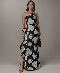 Donna Karan New York Women's Floral One-Shoulder Ruffle Evening Gown