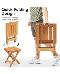 Wood Folding Square Table & 2pcs Rocking Chair Set with Slatted Seat & Tabletop