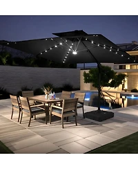 Pellebant Outdoor Patio 9x11 Ft Aluminum Double Canopy Solar Lights Cantilever Umbrella with Wheel Base
