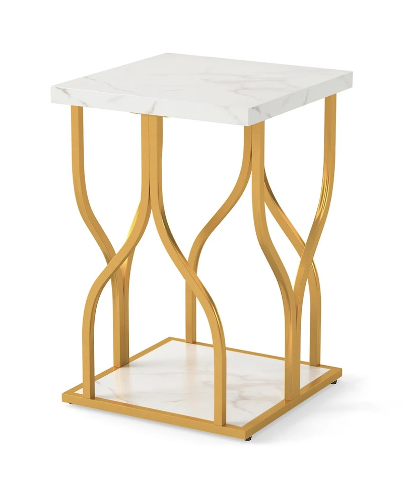 Slickblue Faux Marble Nightstand With Stylish Petal Metal Base