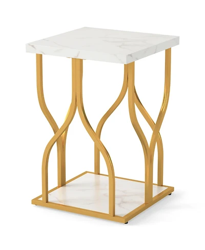 Slickblue Faux Marble Nightstand With Stylish Petal Metal Base