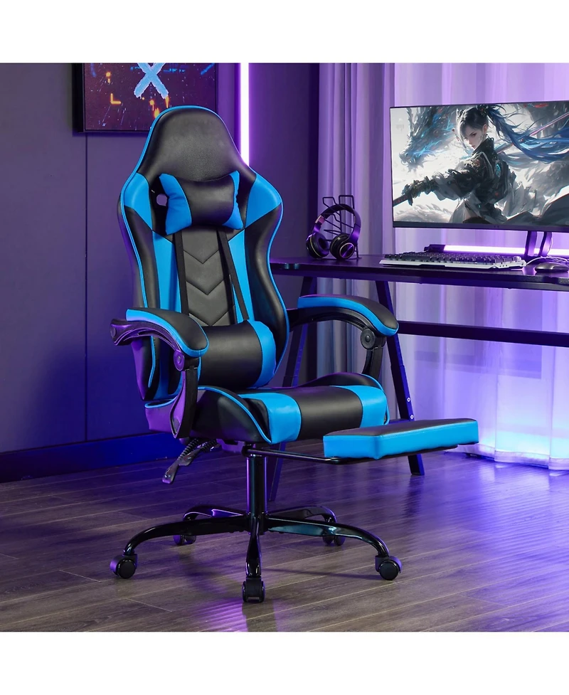 ECHTPeak Gaming Chair with Footrest, Headrest and Lumbar Support, Pvc Leather Material, Support Racing Style Video for Office/Home