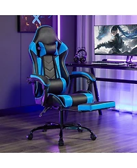 ECHTPeak Gaming Chair with Footrest, Headrest and Lumbar Support, Pvc Leather Material, Support Racing Style Video for Office/Home