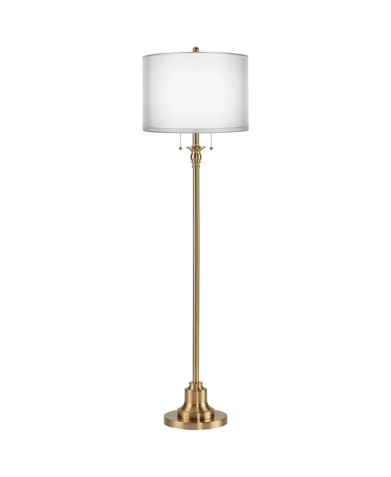 360 Lighting Dyna Traditional 58" Tall Standing Floor Lamp Skinny Pole Pull Chain Gold Antique Brass Finish Sheer Double Shade
