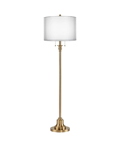 360 Lighting Dyna Traditional 58" Tall Standing Floor Lamp Skinny Pole Pull Chain Gold Antique Brass Finish Sheer Double Shade