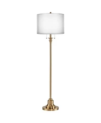 360 Lighting Dyna Traditional 58" Tall Standing Floor Lamp Skinny Pole Pull Chain Gold Antique Brass Finish Sheer Double Shade
