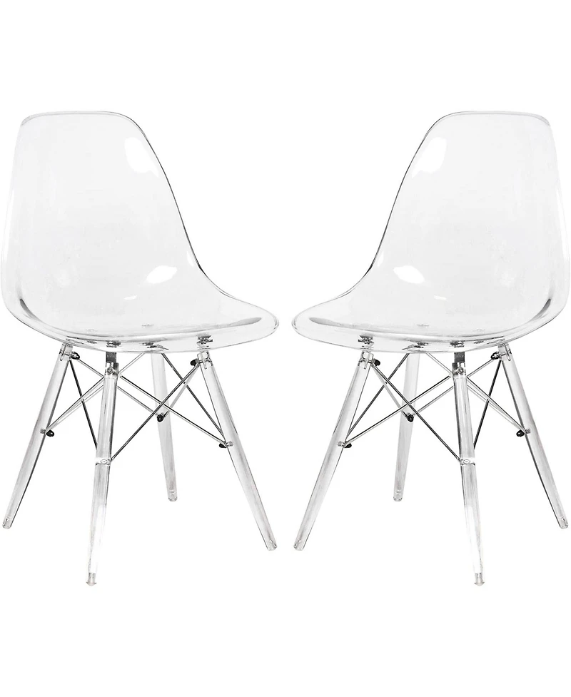 LeisureMod Cresco Modern Molded Dining Chair Set of 2 Chrome-Plated Eiffel Base and Acrylic Support Legs Ergonomic Curved Seat Accent Side