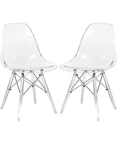 LeisureMod Cresco Modern Molded Dining Chair Set of 2 Chrome-Plated Eiffel Base and Acrylic Support Legs Ergonomic Curved Seat Accent Side