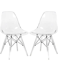 LeisureMod Cresco Modern Molded Dining Chair Set of 2 Chrome-Plated Eiffel Base and Acrylic Support Legs Ergonomic Curved Seat Accent Side