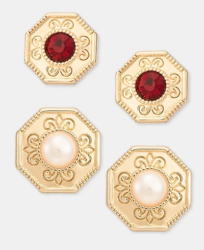 Charter Club Glass and Faux Pearl Stud Earrings, Set of Two, Macy's Exclusive